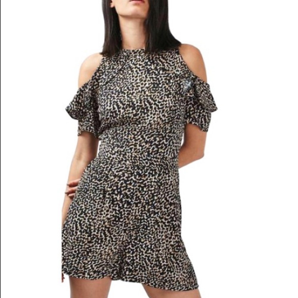Topshop Brown Animal Print Cold Shoulder Romper-8